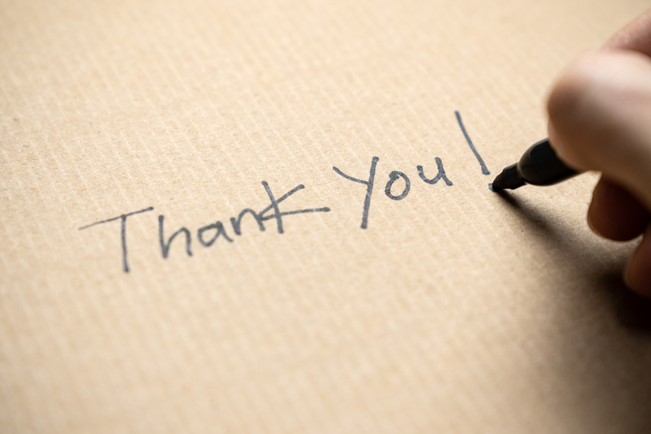 image of thank you in handwriting
